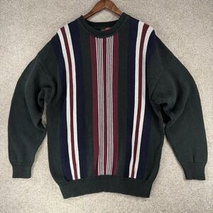 Stone Haven VTG 90s Pullover Sweater XL‎ Stripes Retro Green Heavy Knit Chunky